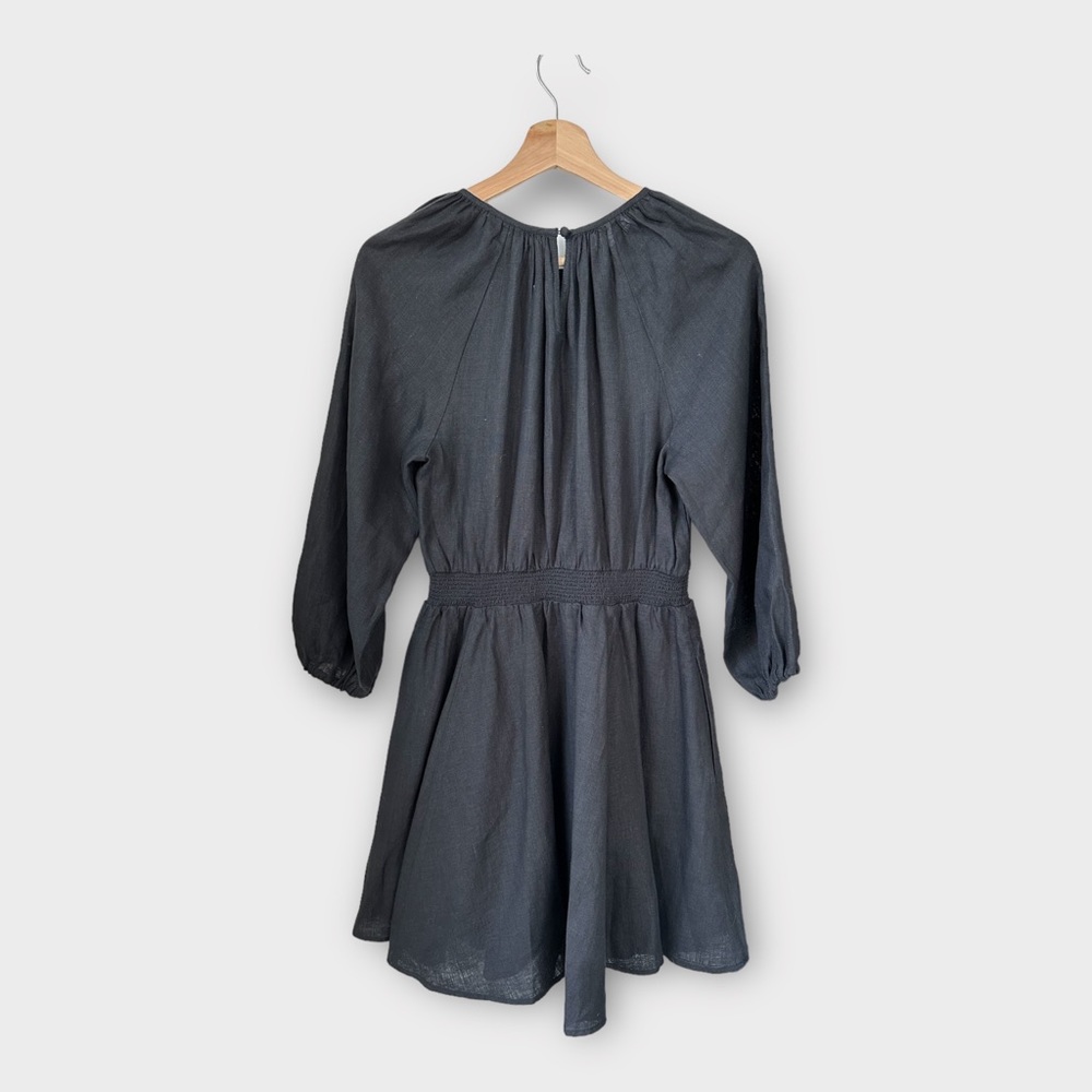J.Crew Palermo Smocked-Waist Linen Mini Dress in Black, size XS - Picture 2 of 5